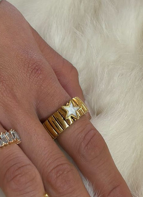 Anillo eslabones italianos acero inoxidable con dije de estrella